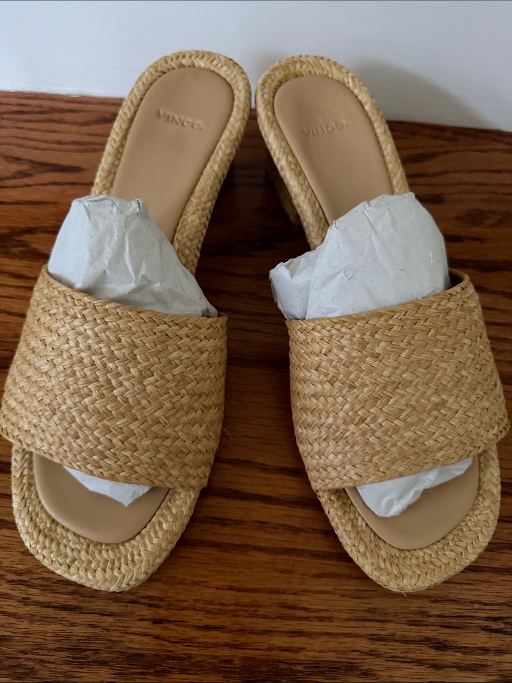 Vince Woven Raffia & leather Slide Mules in Natural Tan 38 NWT